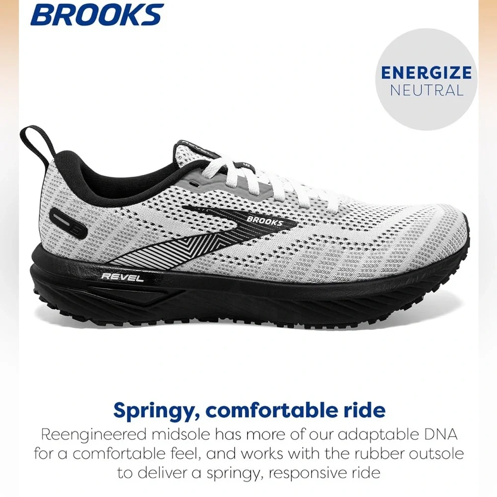 Brooks Revel 6 Black and White Running Shoes - Picture 5 of 16